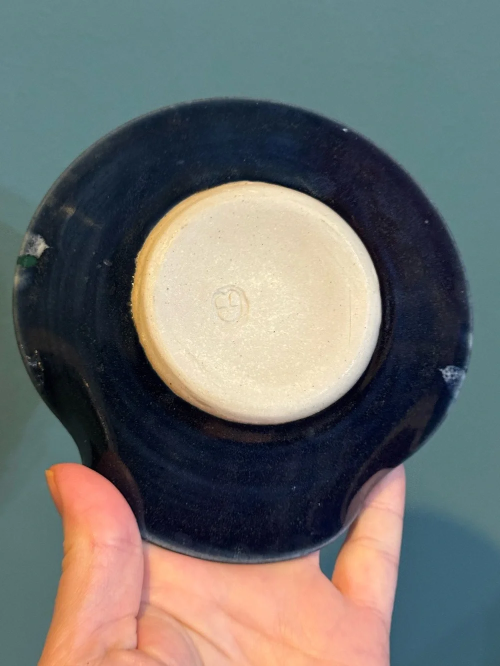 Studio Art Pottery Spoon Rest / Trinket Dish with Drip Glaze in Dark Blue